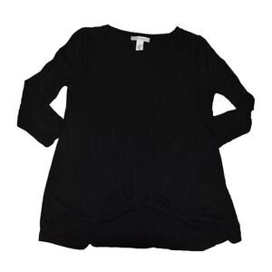 White House Black Market, WHBM, Black 3/4 Sleeve Top, Knot Detail, Small
